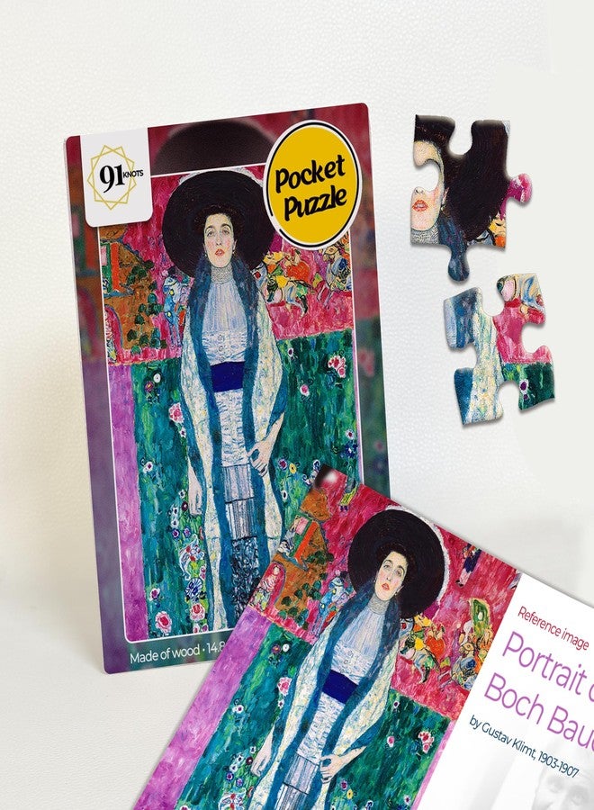 91Knots | Portrait of Adele Bloch-Bauer II by Gustav Klimt | 140pcs Premium Wooden Puzzle for Adults & Kids 5+ | Fine Art Jigsaw | Pocket Puzzle | Ideal Travel Friendly Gift - Image 1